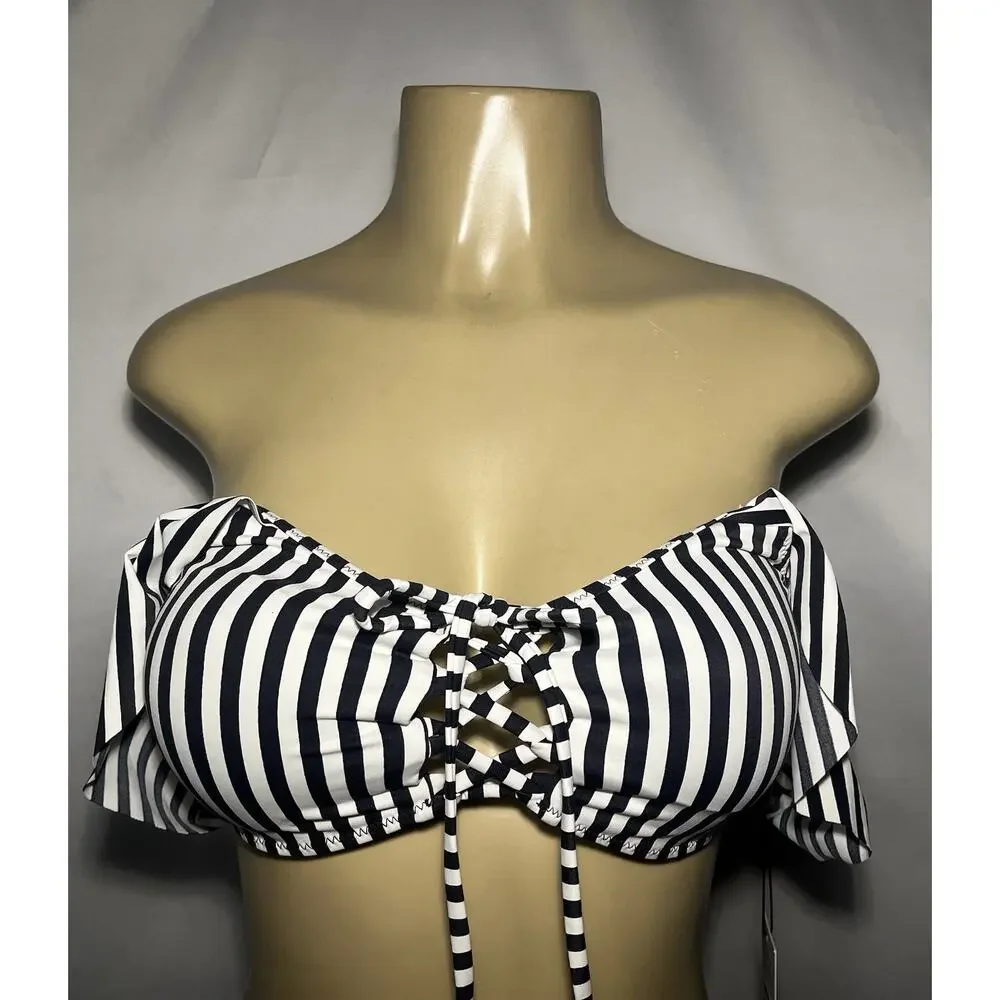 NWT AMUSE X‎ FLYNN SKYE striped bikini top large 'Audri ' beach vida bling $116